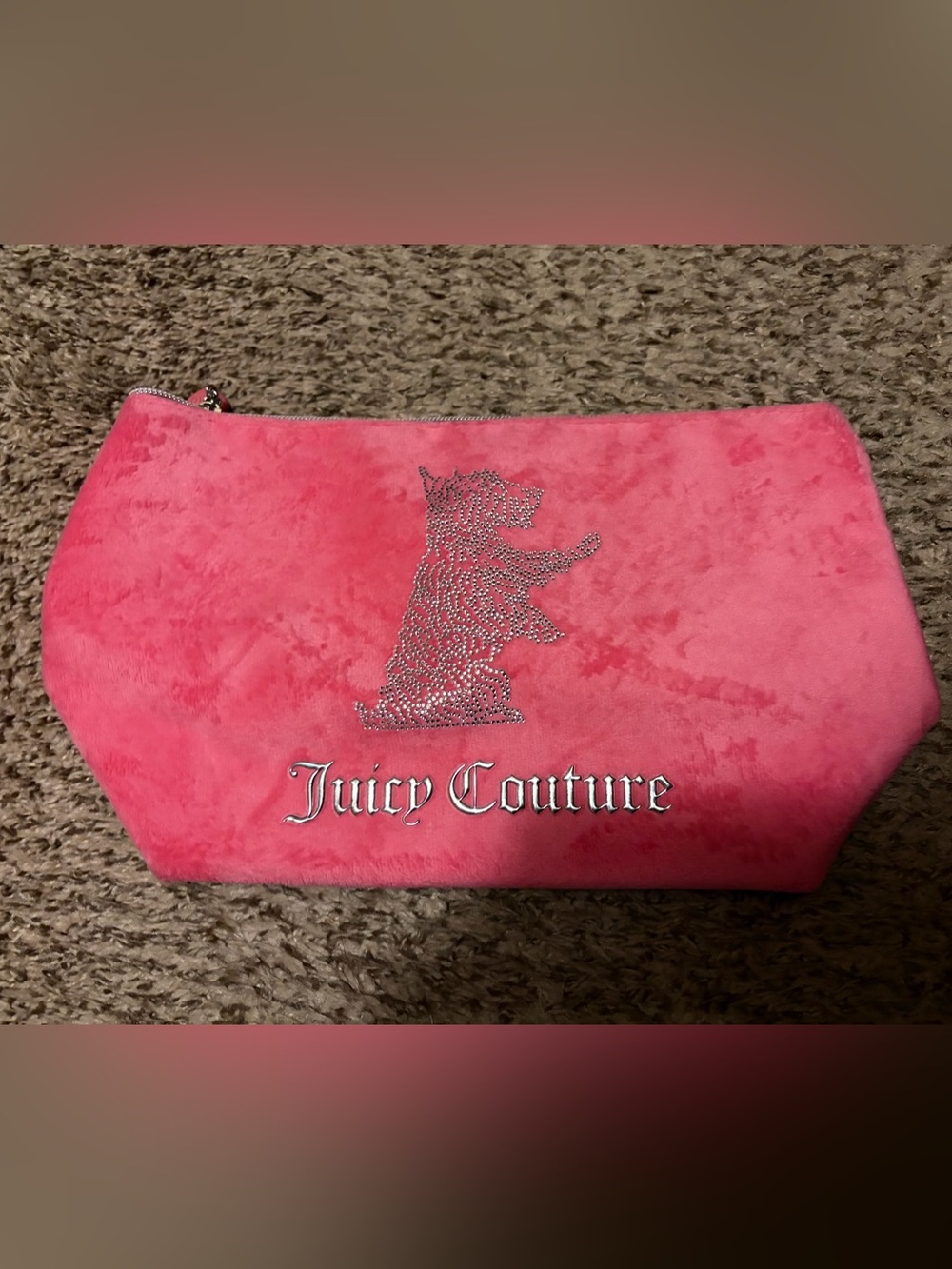 Juicy Couture Hot Pink Velvet Crystal Dog Makeup Pouch